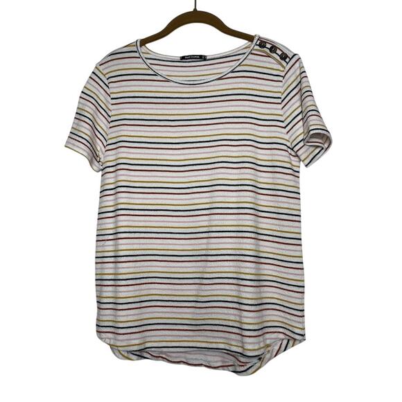 Multicolored Terrycloth Top Womens Size Medium Striped Short Sleeve Knit Shirt - Picture 1 of 13